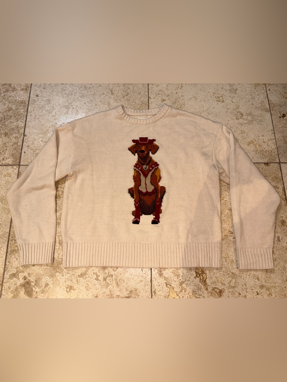 Anthroplogie Porridge Brand Jolene Western Dog Lover Cream Sweater small S cozy